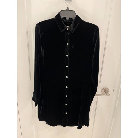 Faherty Stretch Silk Velvet Genevieve Shirt Dress Black Size SMALL S - Picture 6 of 12